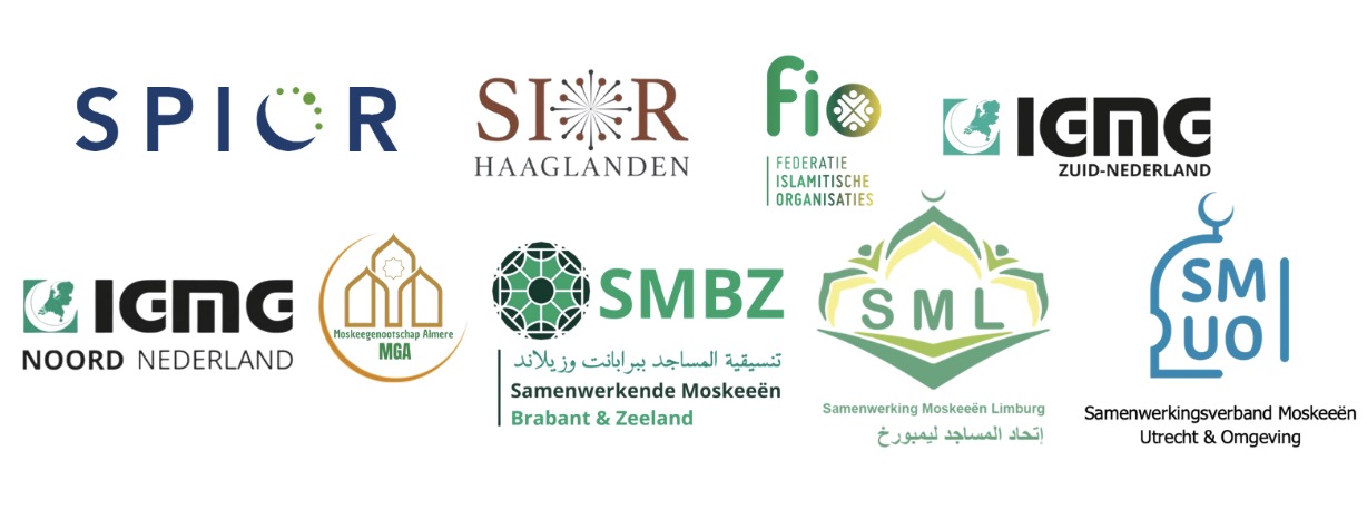 Logo’s van de negen samenwerkende moskeekoepels