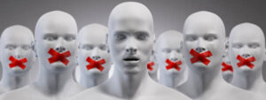 Men with mouth sealed. Freedom of speech concept. 3D illustration